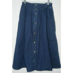Vtg. Essentials Sport Denim Modesty Midi Skirt Size 14 Button Pockets Pleated